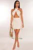 White Halter CrissCross Cut Out Ruched Dress sold by Hot Miami Styles
