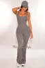 HMS Fit: Gray Padded Open Back Ruched Butt Flared Jumpsuit sold by Hot Miami Styles