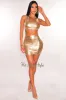 Rose Gold Chrome Metallic Sleeveless Mini Skirt Two Piece Set sold by Hot Miami Styles