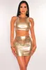 Rose Gold Chrome Metallic Sleeveless Mini Skirt Two Piece Set sold by Hot Miami Styles