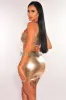 Rose Gold Chrome Metallic Sleeveless Mini Skirt Two Piece Set sold by Hot Miami Styles