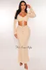 Cream Knit Drawstring Bell Sleeve Maxi Skirt Two Piece Set sold by Hot Miami Styles