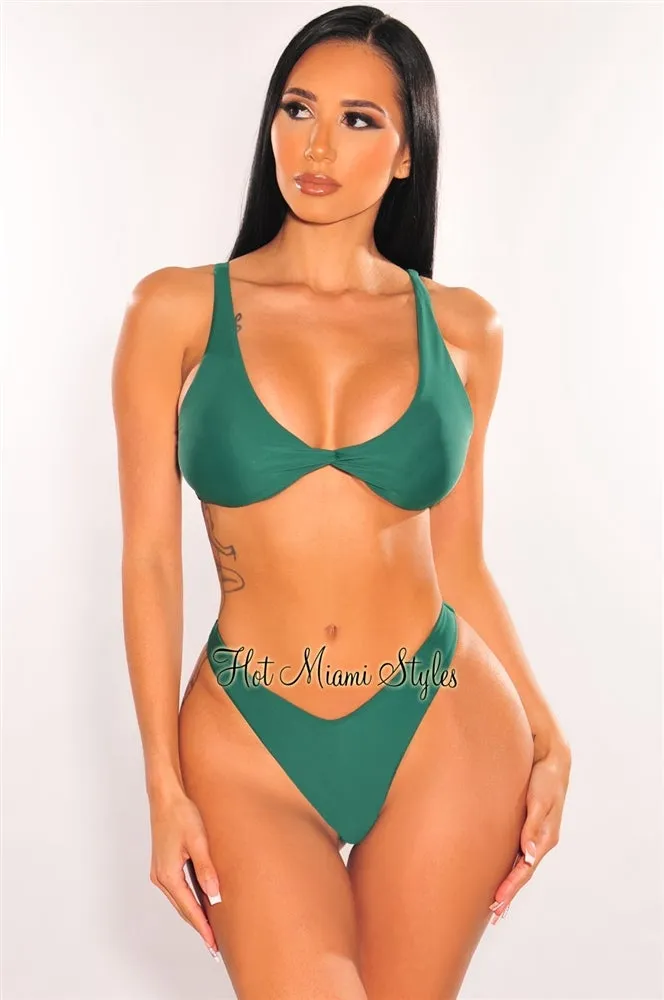 Emerald Padded Knotted Spaghetti Straps High Cut Bikini Bottom sold by Hot Miami Styles