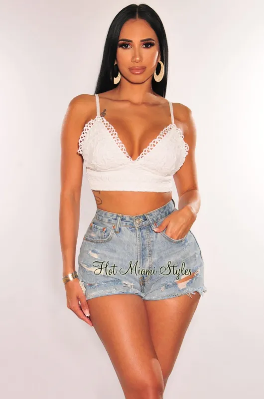 White Floral Embroidered Crochet Bralette Top sold by Hot Miami Styles