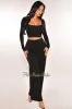 Black Round Neck Long Sleeve High Waist Wide Leg Pants Two Piece Set sold by Hot Miami Styles