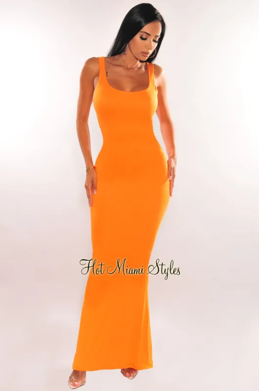 Orange Sleeveless Cut Out Back Maxi Dress sold by Hot Miami Styles