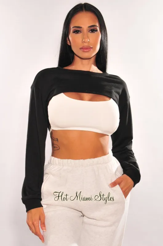 Black Long Sleeve Cropped Cut Out Sweater sold by Hot Miami Styles