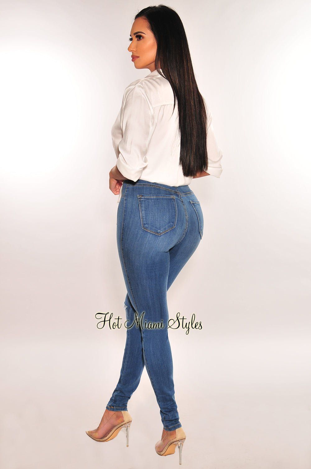 White Silky Collared Button Up Long Sleeve Top sold by Hot Miami Styles product image thumbnail 4