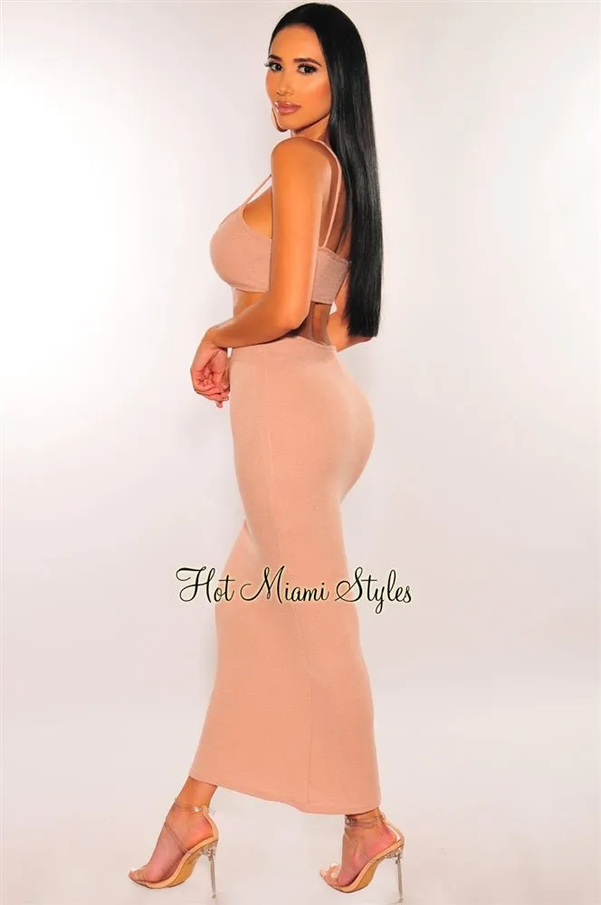 Blush Spaghetti Straps Cut Out Maxi Dress sold by Hot Miami Styles product image thumbnail 2