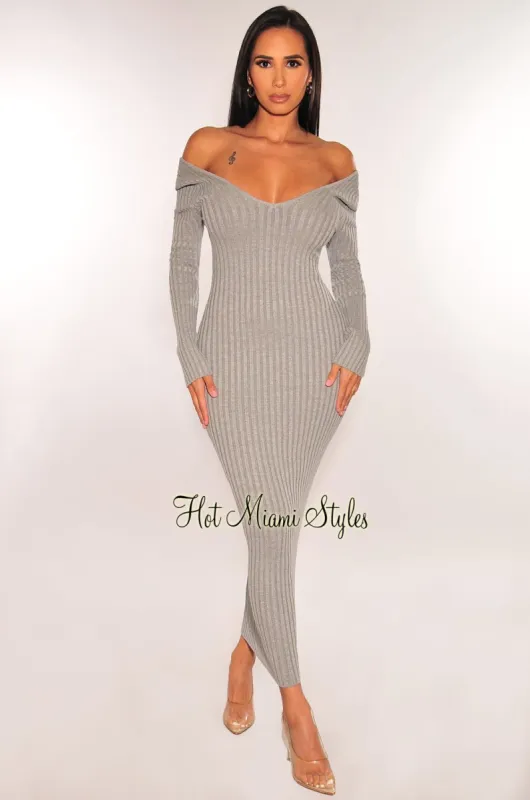 Heather Gray Ribbed Knit Long Sleeves Dress sold by Hot Miami Styles