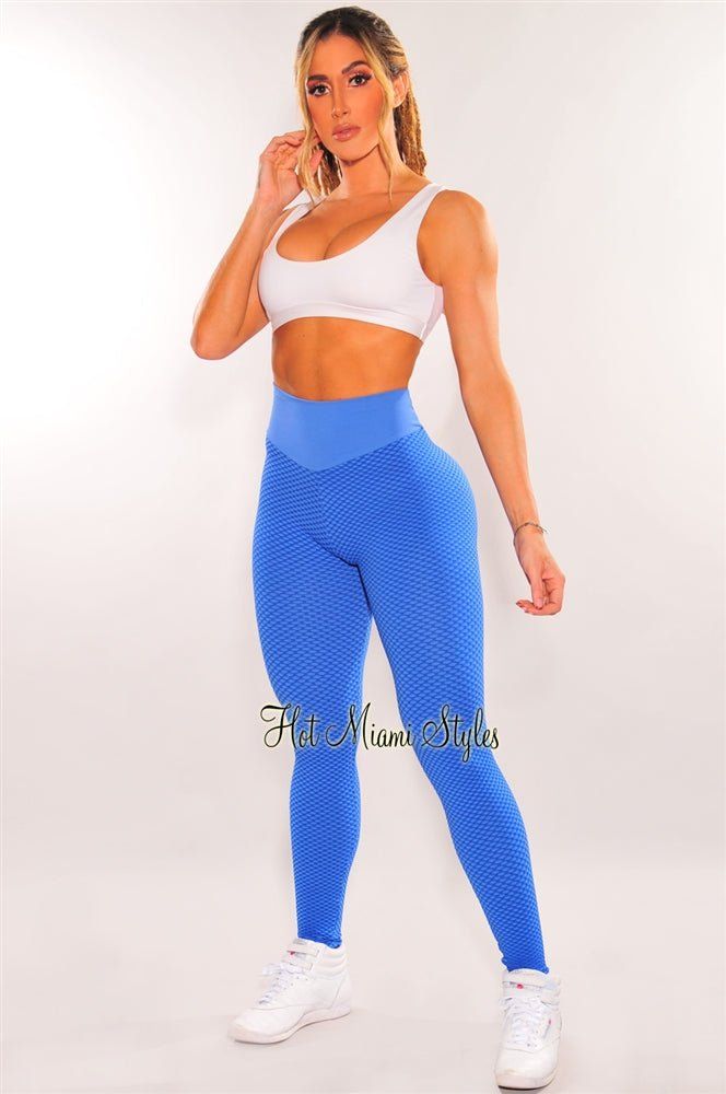 HMS Fit: Blue Textured Scrunch Butt High Waist Leggings sold by Hot Miami Styles product image thumbnail 2