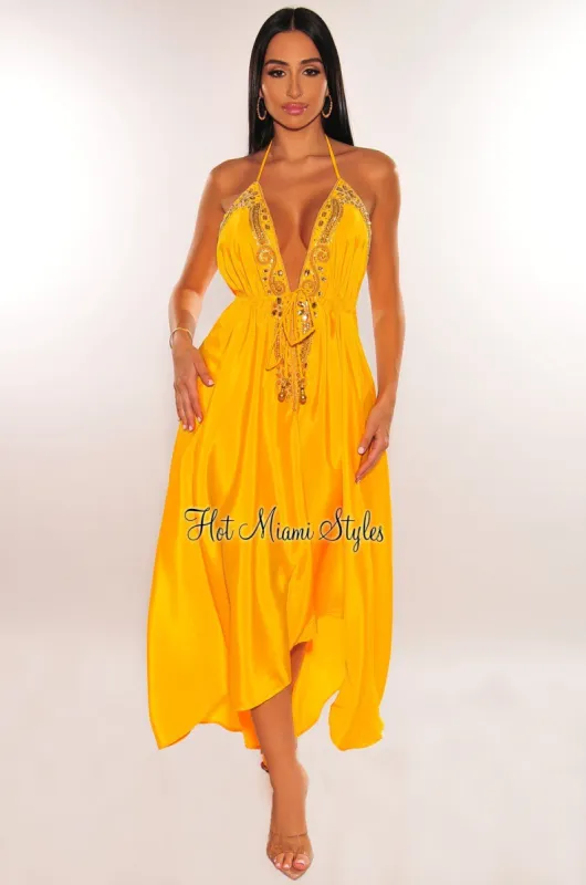 chinese dress ladies Deep Purple Floral Print Halter Lace Up Cut Out Maxi Dress