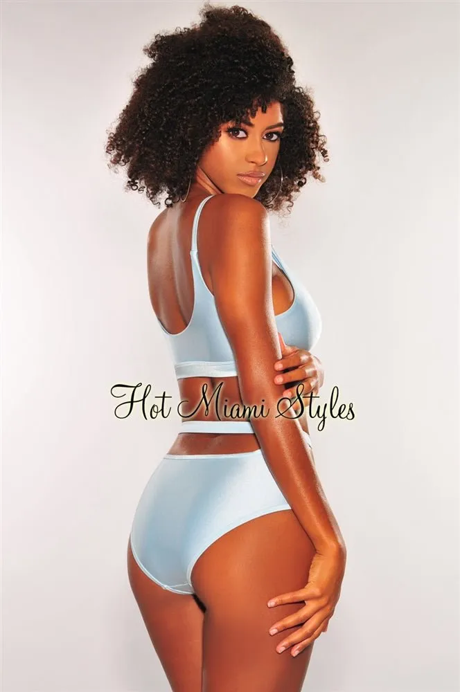 Iced Blue Glistening High Waist Cut Out Bikini Top sold by Hot Miami Styles product image thumbnail 2