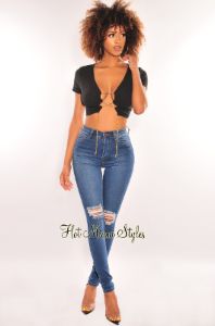 Black Gold Chain Ribbed Lace Up Cut Out Crop Top sold by Hot Miami Styles
