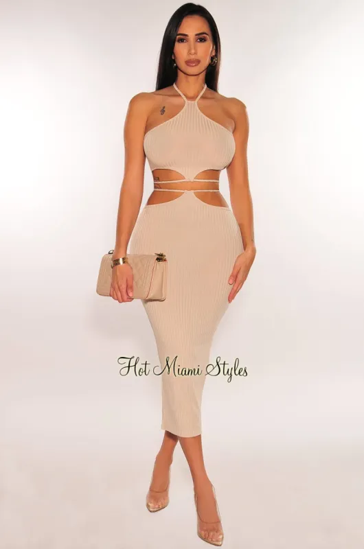 Sand Ribbed Halter Cut Out Tie Up Skirt Two Piece Set sold by Hot Miami Styles