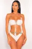 White Crochet Bandeau Lace Up Bikini Tie Up Skirt Three Piece Set sold by Hot Miami Styles
