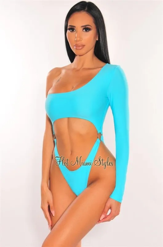 Aqua One Sleeve Cut Out O-Ring High Cut Swimsuit sold by Hot Miami Styles