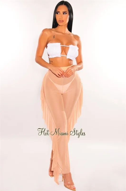 Nude Mesh High Waist Ruffle Sides Pants Cover Up Pants sold by Hot Miami Styles