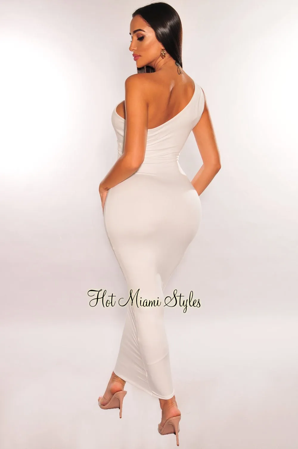 White One Shoulder Cut Out Midi Dress sold by Hot Miami Styles product image thumbnail 2