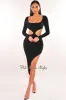 Black Ribbed Round Neck Cut Out Long Sleeve Slit Dress sold by Hot Miami Styles