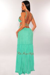 Mint Green V Neck Strappy Cut Out Maxi Dress sold by Hot Miami Styles