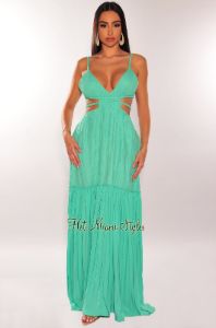 Mint Green V Neck Strappy Cut Out Maxi Dress sold by Hot Miami Styles