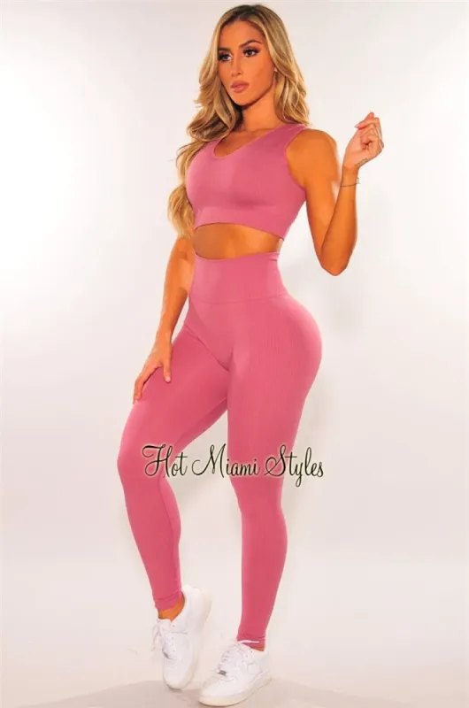HMS Fit: Mauve Seamless Padded High Waist Leggings Two Piece Set sold by Hot Miami Styles
