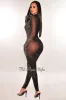 Black Mesh Rhinestone Mock Neck Long Sleeve Gloves Jumpsuit sold by Hot Miami Styles