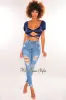 Navy Silky Knotted Cut Out Wrap Around Crop Top sold by Hot Miami Styles