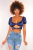 Navy Silky Knotted Cut Out Wrap Around Crop Top sold by Hot Miami Styles