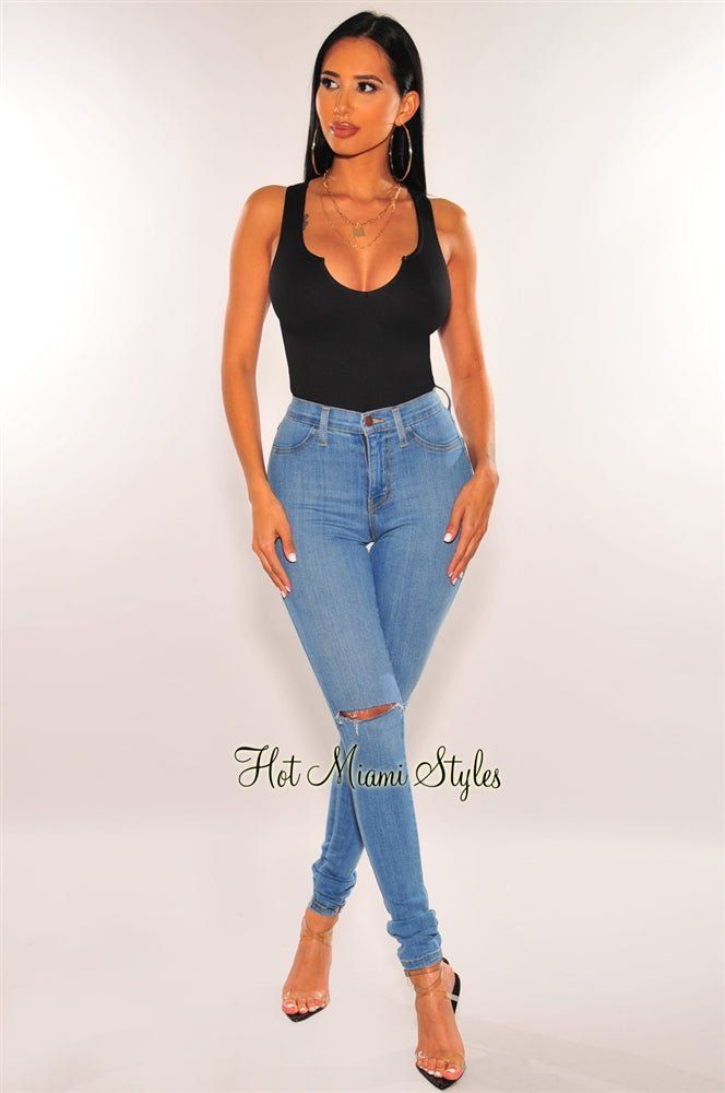 HMS Essential: Black V Neck Seamless Ribbed Tank Top sold by Hot Miami Styles product image thumbnail 3