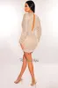 Champagne Sequins Plunge V Neck Long Sleeve Mini Dress sold by Hot Miami Styles