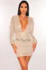 Champagne Sequins Plunge V Neck Long Sleeve Mini Dress sold by Hot Miami Styles
