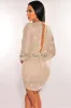 Champagne Sequins Plunge V Neck Long Sleeve Mini Dress sold by Hot Miami Styles