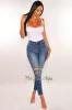 Dark Blue Denim Ripped Ankle Skinny Jeans sold by Hot Miami Styles
