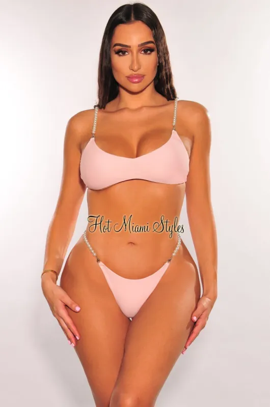 Blush Pearl Straps Scoop Neck Scrunch Butt Bikini Top sold by Hot Miami Styles