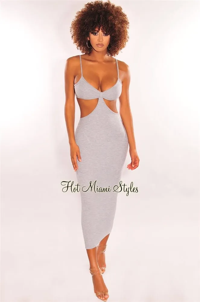Light Gray Spaghetti Straps Cut Out Maxi Dress sold by Hot Miami Styles