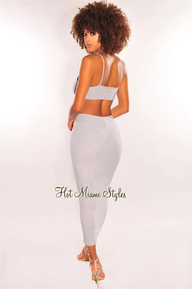 Light Gray Spaghetti Straps Cut Out Maxi Dress sold by Hot Miami Styles product image thumbnail 2