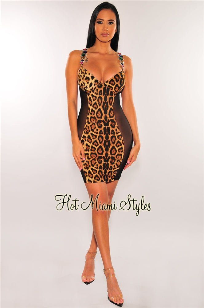 Leopard Mesh Rhinestones Jeweled Straps Underwire Bustier Dress sold by Hot Miami Styles product image thumbnail 5