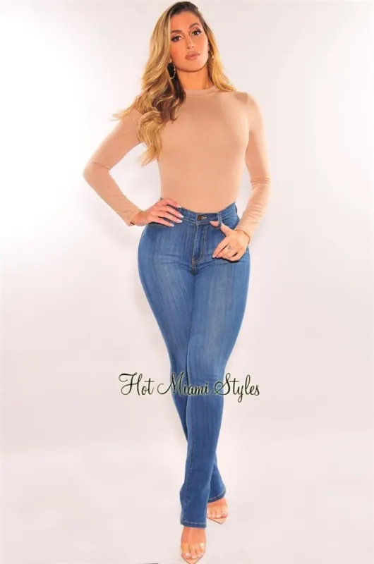 Blue Denim Slit Hem High Waist Jeans sold by Hot Miami Styles