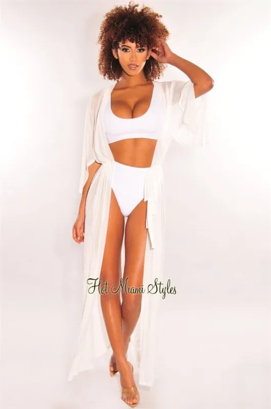 White Mesh Sheer Maxi Tie Up Cover Up sold by Hot Miami Styles