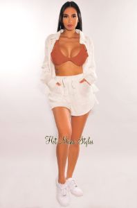 White Collared Button Up Long Sleeve Pocket Shirt sold by Hot Miami Styles