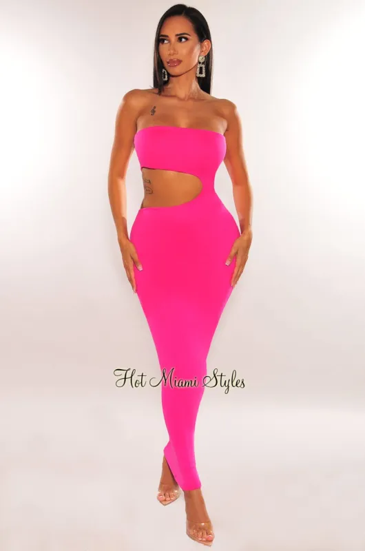 Fuchsia Strapless Cut Out Dress sold by Hot Miami Styles