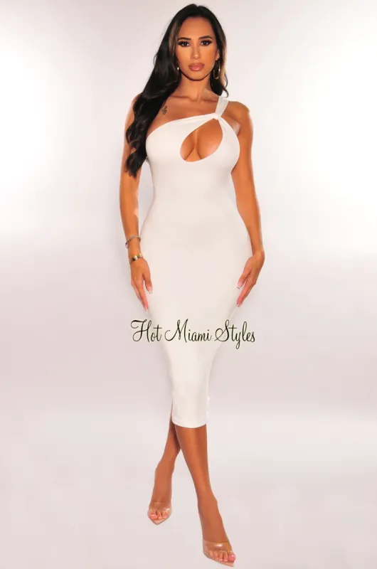 White One Shoulder Strap Keyhole Cut Out Midi Dress sold by Hot Miami Styles