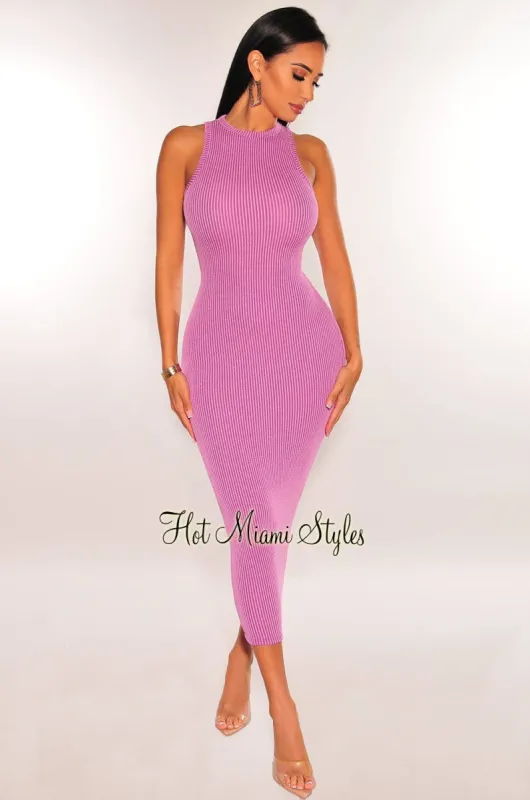Lavender Sleeveless Ribbed Knit Bodycon Dress sold by Hot Miami Styles