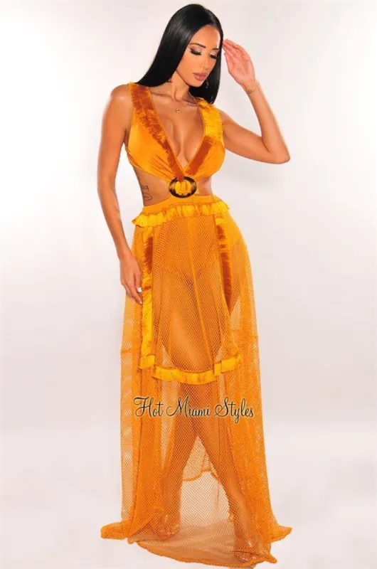 Dijon Fringe Cut Out Lace Up Back Sleeveless Maxi Dress sold by Hot Miami Styles