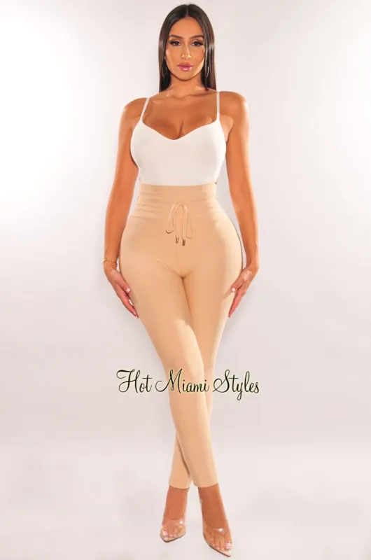 WAIST SNATCHED: Nude Bandage High Waist Belted Pants sold by Hot Miami Styles