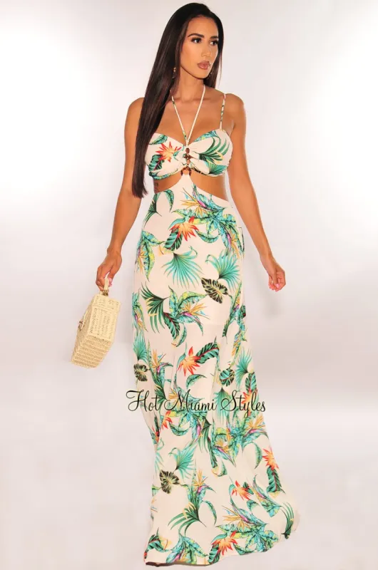 Blush Tropical Print Strappy Cut Out Maxi Dress sold by Hot Miami Styles