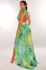 Green Tropical Print Plunge Studded Maxi Skirt Two Piece Set sold by Hot Miami Styles