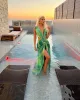 Green Tropical Print Plunge Studded Maxi Skirt Two Piece Set sold by Hot Miami Styles